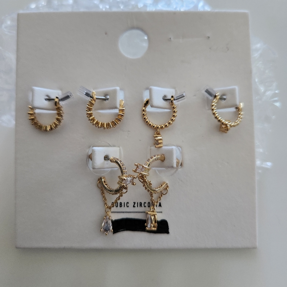 Express Gold Tone Cubic Zirconia Small Hoop Earrings